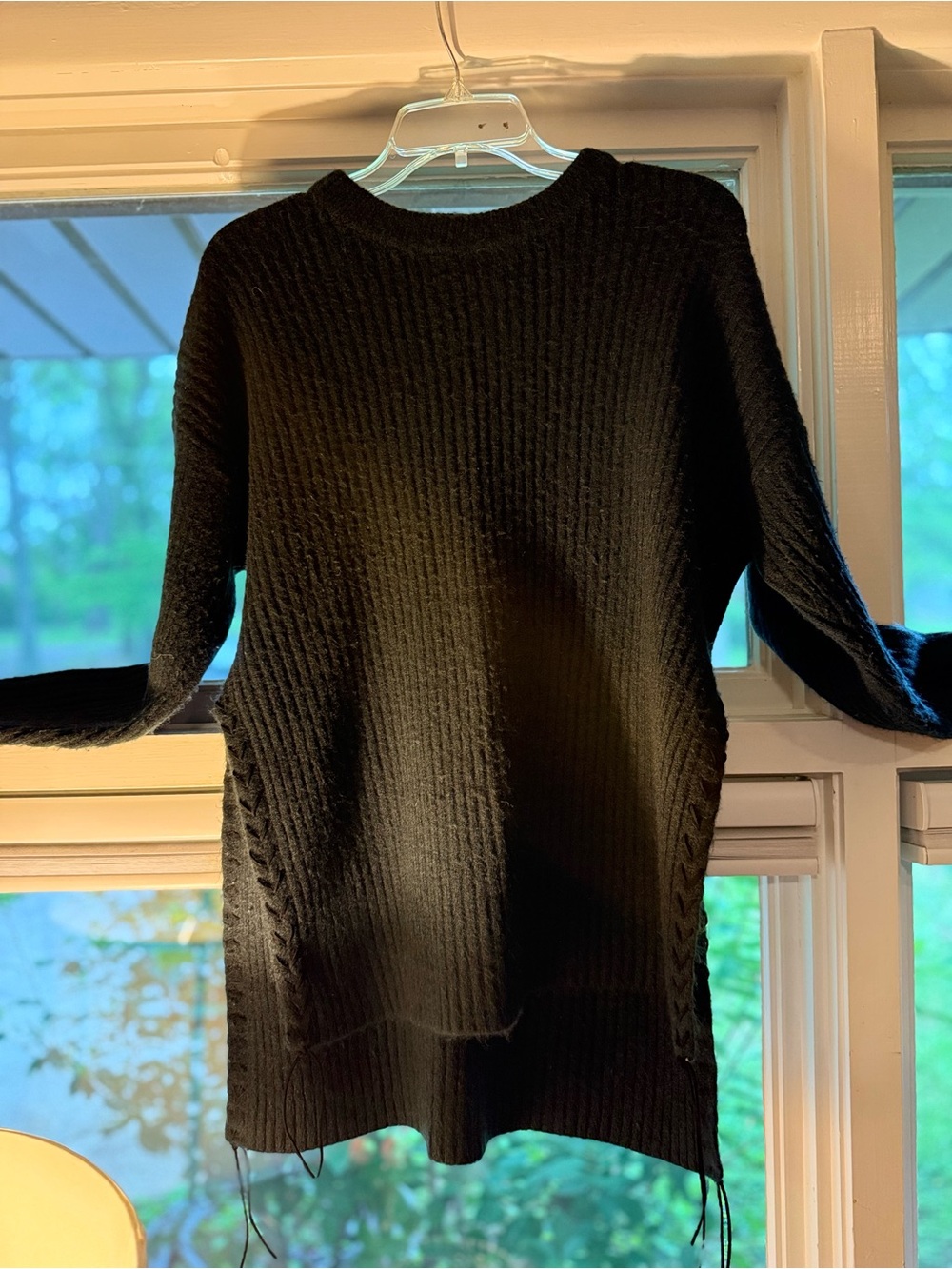 Black Ribbed Crewneck Women’s Wool Blend  Sweater